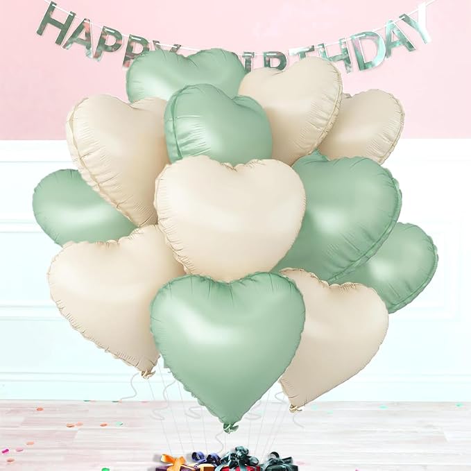 Baby White Heart Balloons，18 Inch Light Green Helium Foil Love Heart Shaped - Image 3