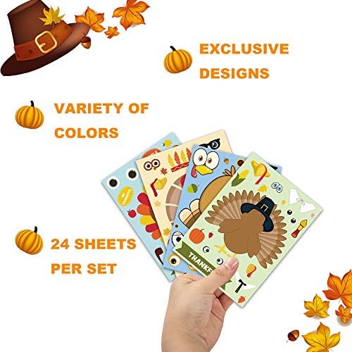 Thanksgiving Stickers for Kids, 24 Sheets Make a Turkey Face Sticker Gifts - Image 4