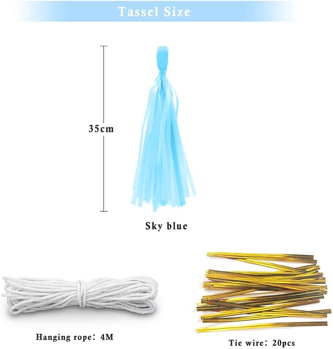 Blue Tissue Paper Tassel DIY Hanging Paper Decorations Party Garland - Image 2