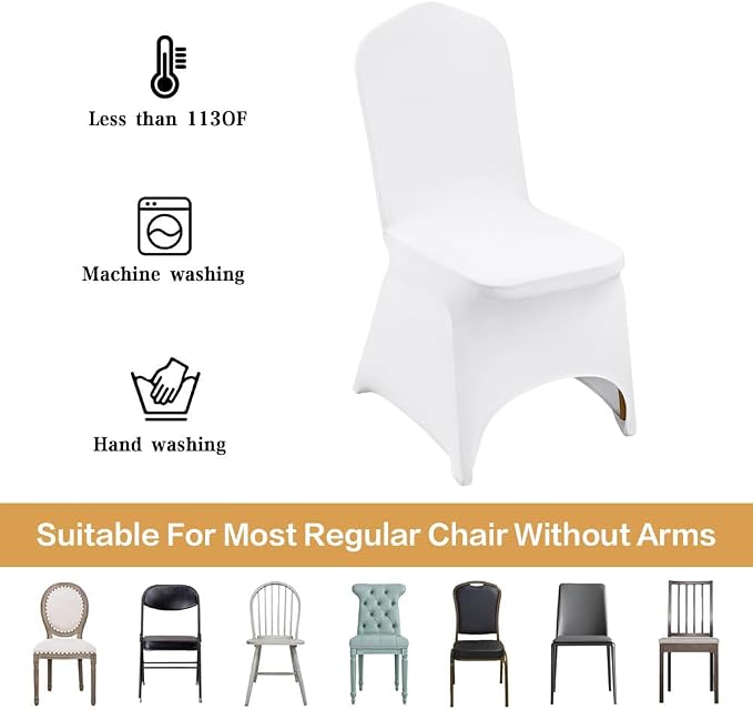 50 PCS White Washable and Removable Universal Wedding Banquet Chair Covers - Image 4