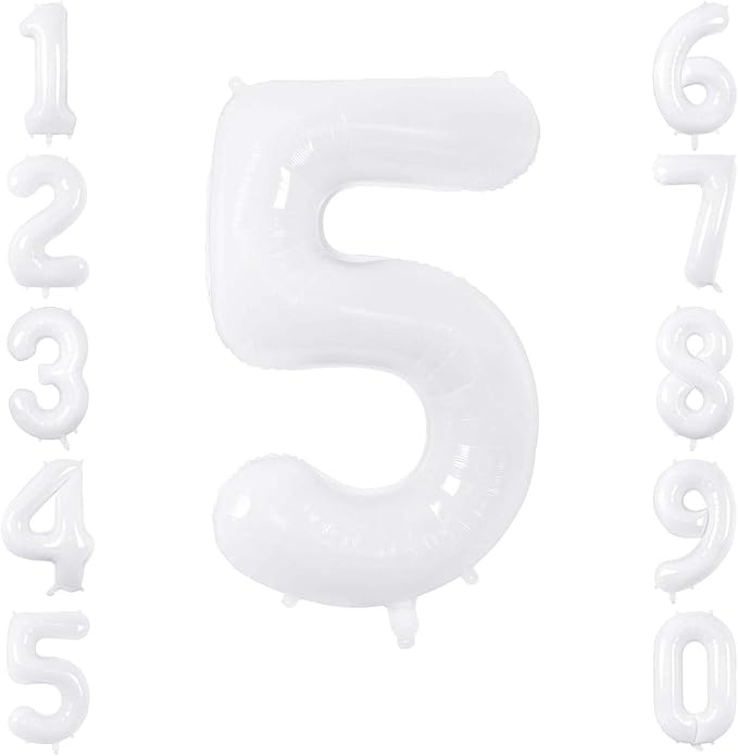 White Number 5 Balloon 40 Inch, Large Foil Mylar Five Balloon by Unknown
