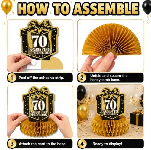 Birthday Decorations 2027-9Pcs 70th Birthday Honeycomb Table Decorations - Image 3
