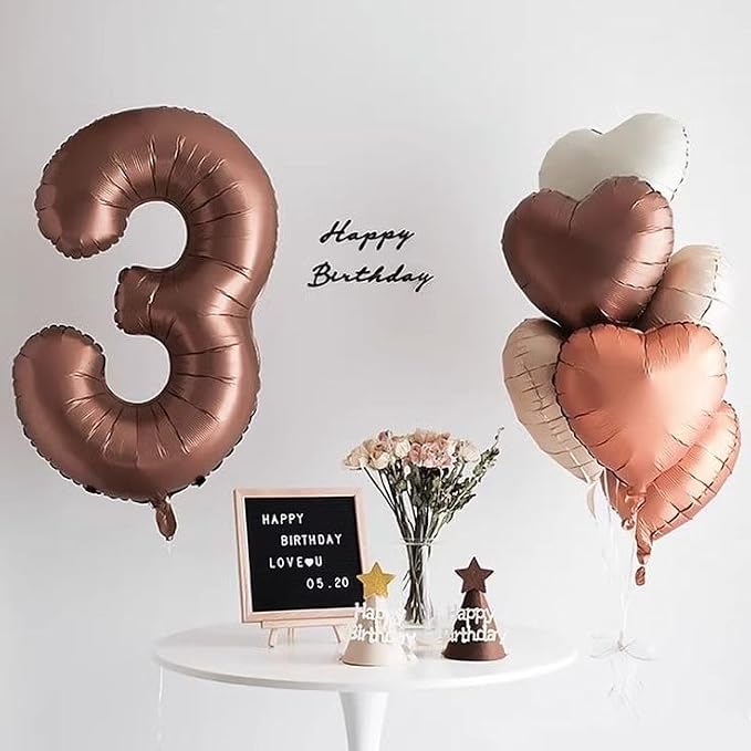 40 Inch Number 3 Balloon, Coffee Brown Birthday Decorations - Image 4