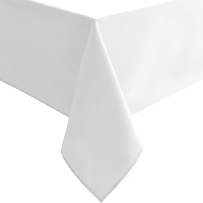 Hiasan White Rectangle Tablecloth - Waterproof Washable Polyester Fabric Table Cloth for Party, Wedding, Banquet and Restaurant, 90 x 132 Inch