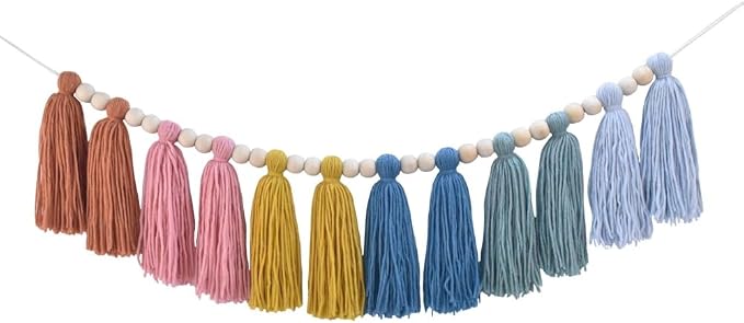DrCor Boho Rainbow Tassel Garland – Classroom Decor | Earth tone handcrafted by DrCorDreamingDecor