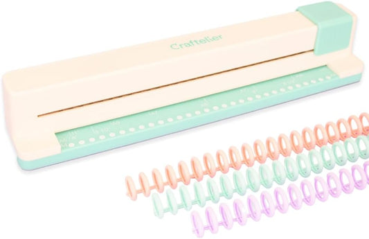 Craftelier - 30 Holes Binding Machine for Planners - A4, A5, A6, A7 and US Letter Size Formats - Includes 6 Spines of Pastel Tones - 5 Sheet Capacity Punch for Notebooks Making and Scrapbooking