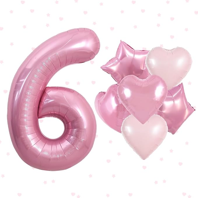TONIFUL 6th Birthday Balloons Kit 40 Inch Pink Large Number 6 Foil Balloon | by TONIFUL