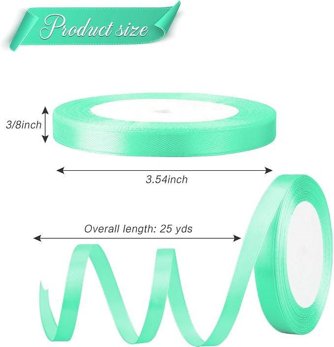 Aquamarine Satin Ribbon 3/8 inch 25 Yards Fabric Silk Ribbon Perfect - Image 2