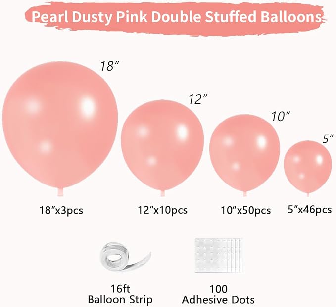 Double Stuffed Pearl Dusty Pink balloons Different Size 115Pcs 5/10/12/18 Inch - Image 2