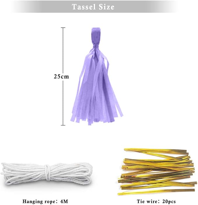 9.8in Purple Tissue Paper Tassel DIY Hanging paper decorations Party Garland - Image 2