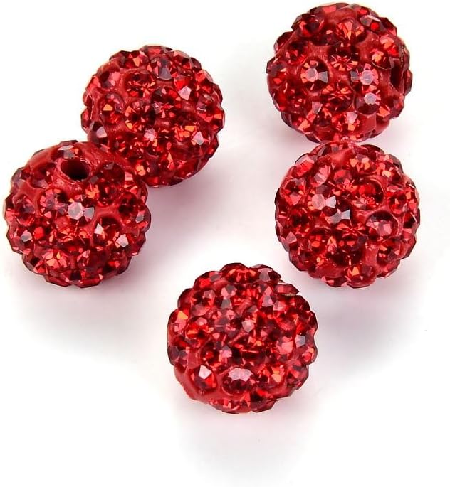 50pcs Adabele Grade A Suncatcher Crystal Rhinestone Pave Loose Beads 8mm Light Siam Red Polymer Clay Disco Ball Spacers Compatible with Shamballa All Craft Jewelry Making DB8-6