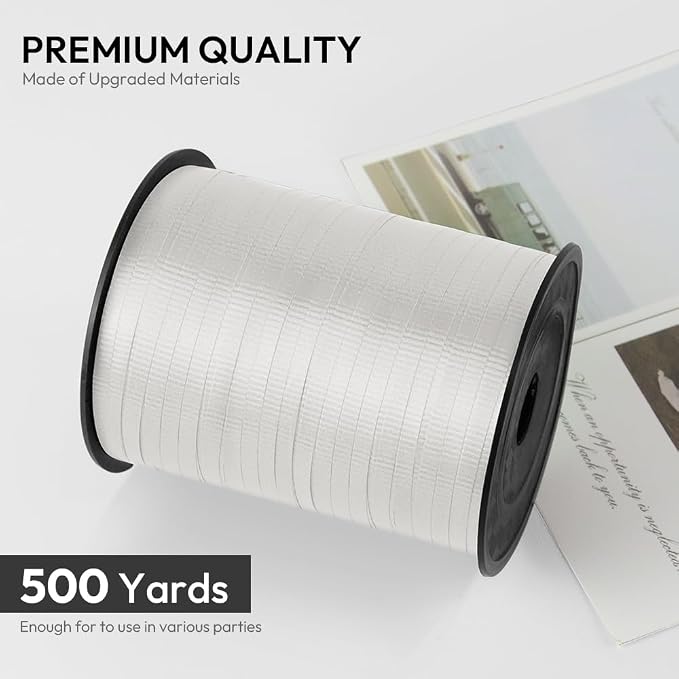 White Crimped Curling Ribbon, 1/5" Wide x 500 Yards Christmas Curling Ribbons - Image 2