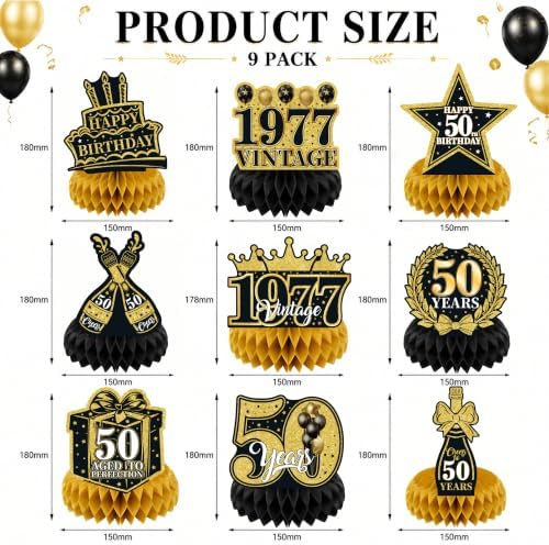 Birthday Decorations 2027-9Pcs 50th Birthday Honeycomb Table Decorations - Image 2