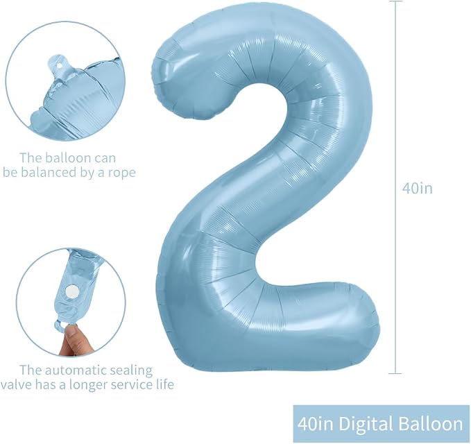TONIFUL 40 Inch Light Blue Large Numbers Balloon 0-9 Foil Mylar Big Number - Image 2