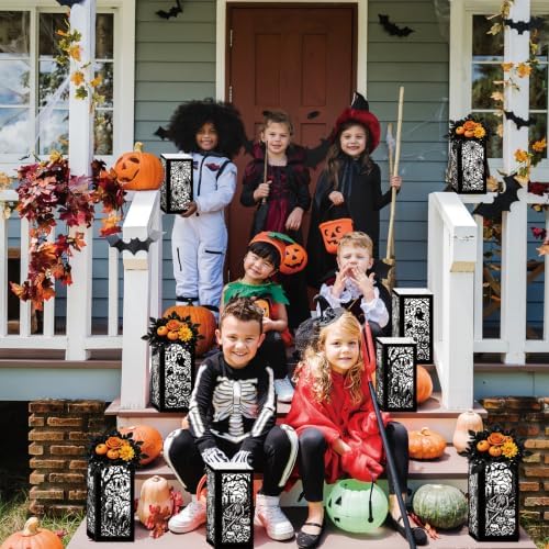 8 Pcs Halloween Table Centerpieces Floral Vase Boxes Spooky Silhouette Cutout Paper Lantern Spider Web Ghost Goodie Candy Boxes for Indoor Table Decor, Party Supplies 5x5x9.5in - Image 4