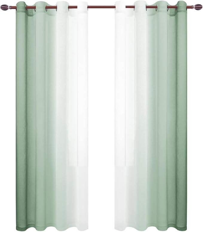 DWCN Light Sage Faux Linen Ombre Sheer Curtains - Image 8