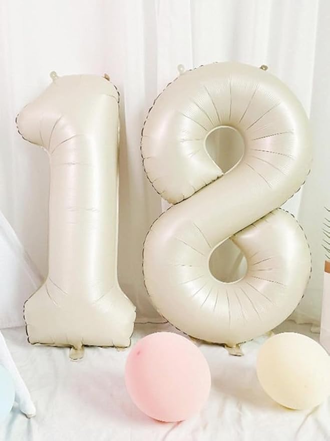 8 Balloon Numbers Birthday Decorations, 40In Cream Balloons - Image 2