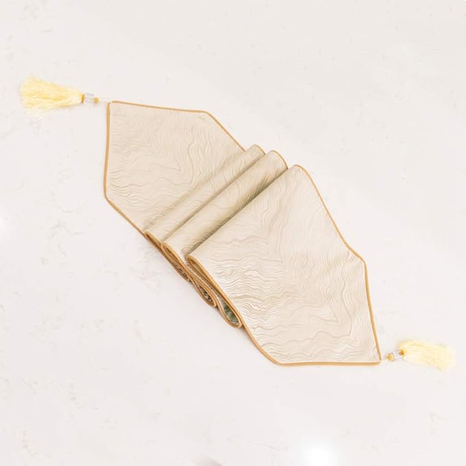 Avigers 12 x 59 Inch Decorative Luxury Abstract Striped Beige Table Runners with Tassels for Home Living Room Bedroom Art Decor Wedding