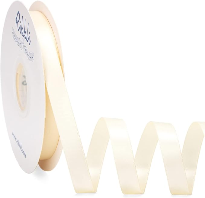 Ribbli Ivory Satin Ribbon Double Faced Satin 1/2 inch x Continuous 50 by Ribbli