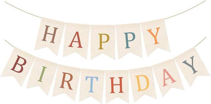 Happy Birthday Burlap Banner Boho Theme Garland White Bunting Bohemian Hanging by Cmaone