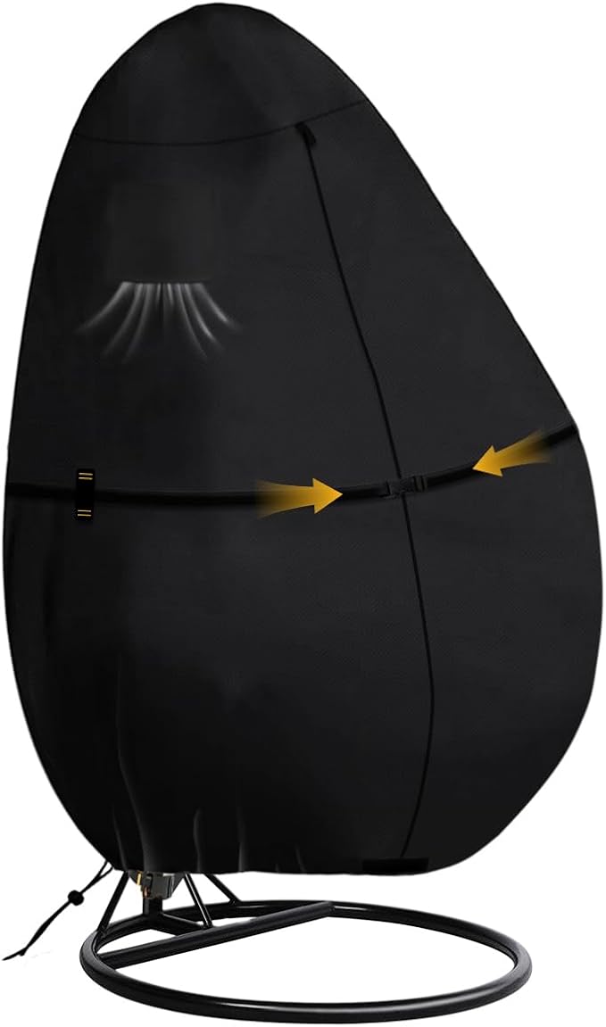 Outdoor Egg Chair Cover Waterproof with Zipper, UV Resistant & Windproof All-Weather Hanging Egg Chair Cover, Fade and Tear Resistant Hanging Chair Covers, 91" x 80", Black