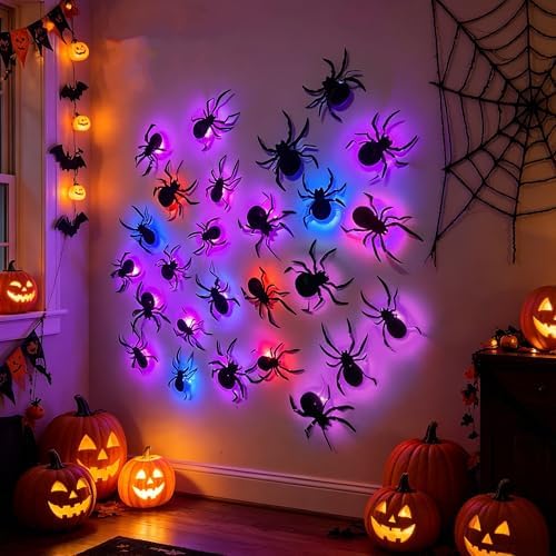 DR.DUDU 36 Pack Halloween Wall Decor Light up Spiders Window Decorations - Image 4