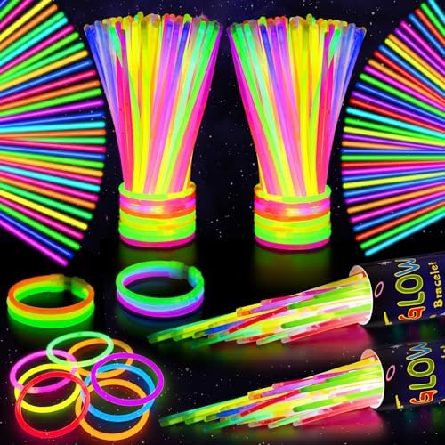 SHQDD 200 Glow Sticks Bulk Party Pack, 8” Neon Glow Sticks, DIY Glowsticks with Connectors Bracelets & Necklaces, Glow in the Dark Party Supplies for Kids, Adults, Parties, Halloween & New Year by SHQDD