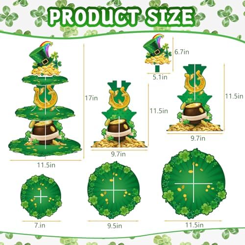 3 Tier St. Patrick's Day Cupcake Stand Shamrock Cardboard Display Stand Green Irish Cupcake Holder for St. Patrick's Day Party Decorations - Image 2