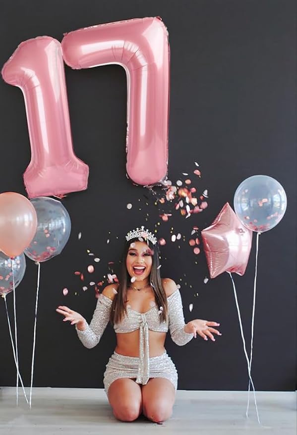 6 Balloon Numbers Birthday Decorations, 40In Pearl Pink Balloons - Image 3