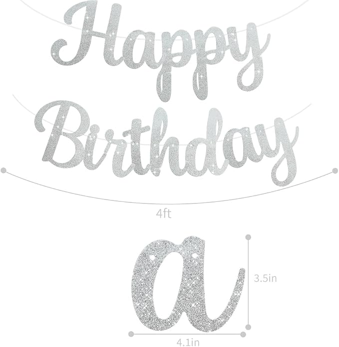 BEISHIDA Glitter Silver Happy Birthday Banner Party Decoration NO DIY 10Ft | - Image 3