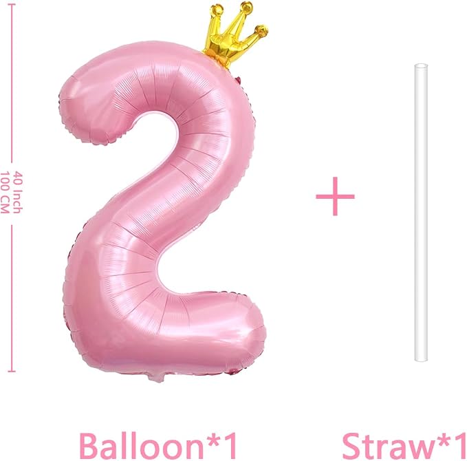 40 Inch Crown Pink Number 2 Balloon, Big Conjoined Light Pink Foil Mylar Helium - Image 2
