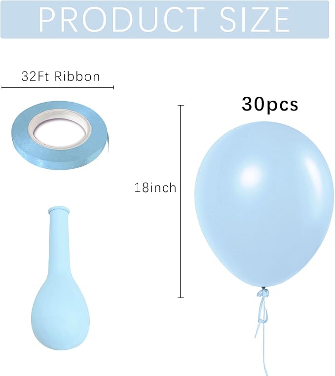 Pastel Blue Latex Party Balloons 30 Pack 18 inch Round Light Blue Balloons - Image 2