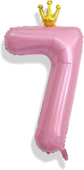 Pastel Pink Crown Number 7 Balloon, 40 Inch Light Pink Number 0-9 Set by Isndare