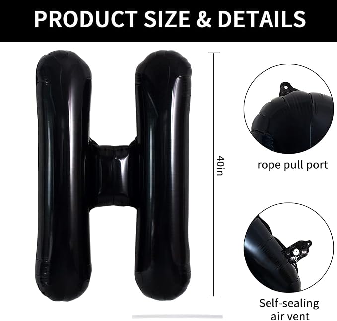 TONIFUL 40 Inch Large Black H Letter Balloon - Image 2