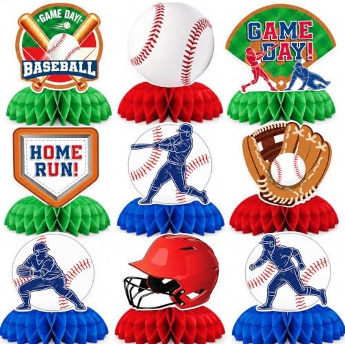 Baseball Birthday Decorations - 9PCS Baseball Honeycomb Table Centerpieces by OHOME