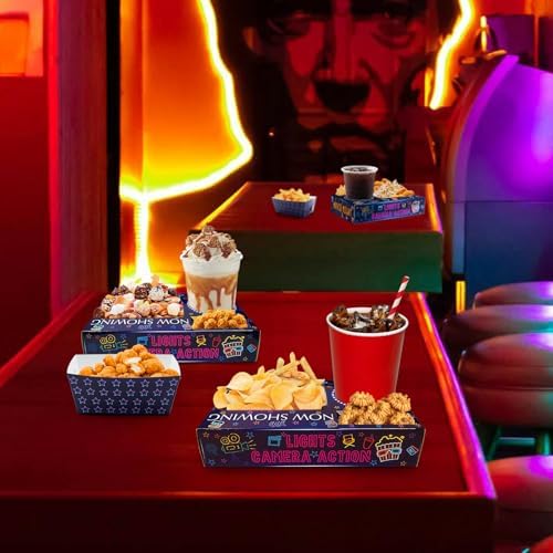 48Pcs Neon Glow Party Supplies Movie Night Paper Snack Trays Glow Party Decorations Movie Night Party Vintage Birthday Party Favors Family Movie Popcorn&Drink&Candy Box - Image 3