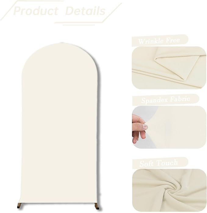 bricia Wedding Arch Backdrop Stand Cover, 7.2FT Double Sided Stretchy Arch Cover Fitted Wedding Birthday Party Banquet Decoration (Beige 86.4''Lx48''W)
