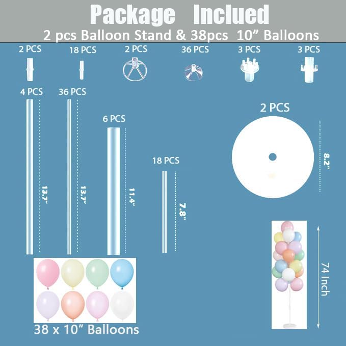 Leesoot 2 Sets 74inch Macarons Floor Balloon Column Kit Stand - Image 2