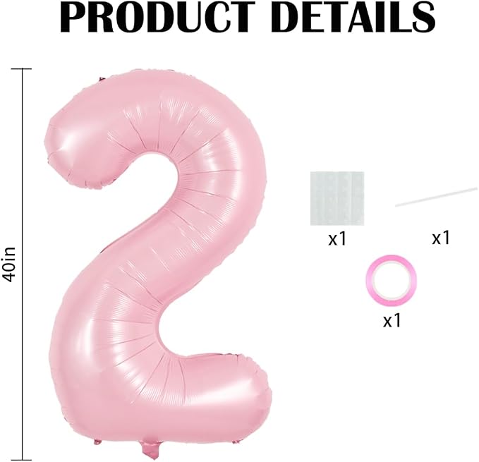 TONIFUL 40 Inch Pastel Pink Number 2 Balloons Large Foil 2nd Birthday Decor | - Image 2