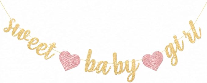 Sweet Baby Girl Banner, Pre-Strung Baby Shower Banner Garland by SUWOW