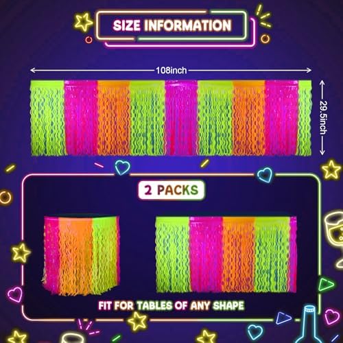Mega-L Glow in the Dark Party Supplies, Neon Wavy Table Skirts, 2 Pack - Image 6