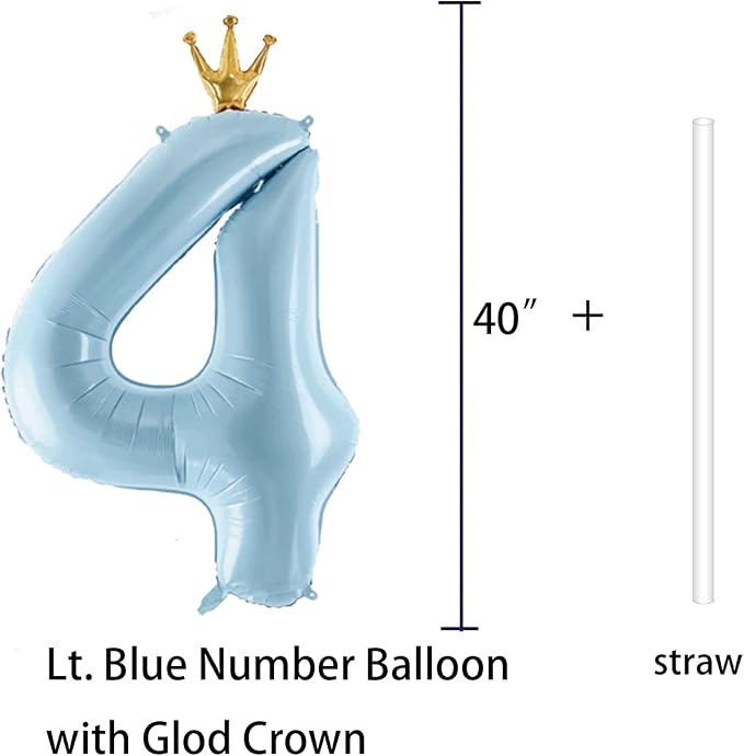 Number 4 Foil Balloon with Crown, 40-Inch Light Blue | Light blue number 4 foil - Image 3