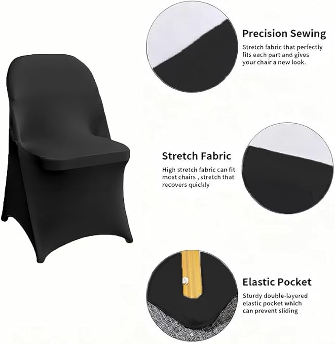 30 Pcs Black Folding Chair Cover Washable Removable Universal Fitted Chair - Image 2
