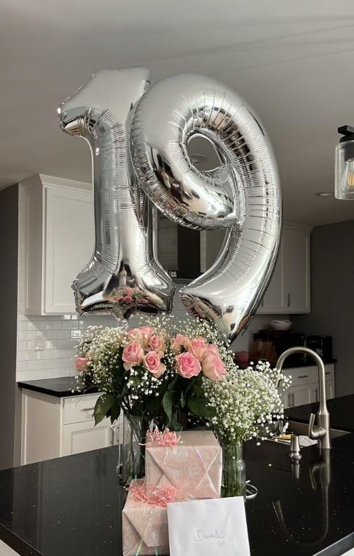 Silver Number 4 Balloon 40 inch, Balloon numbers party supplies, deco photo - Image 7