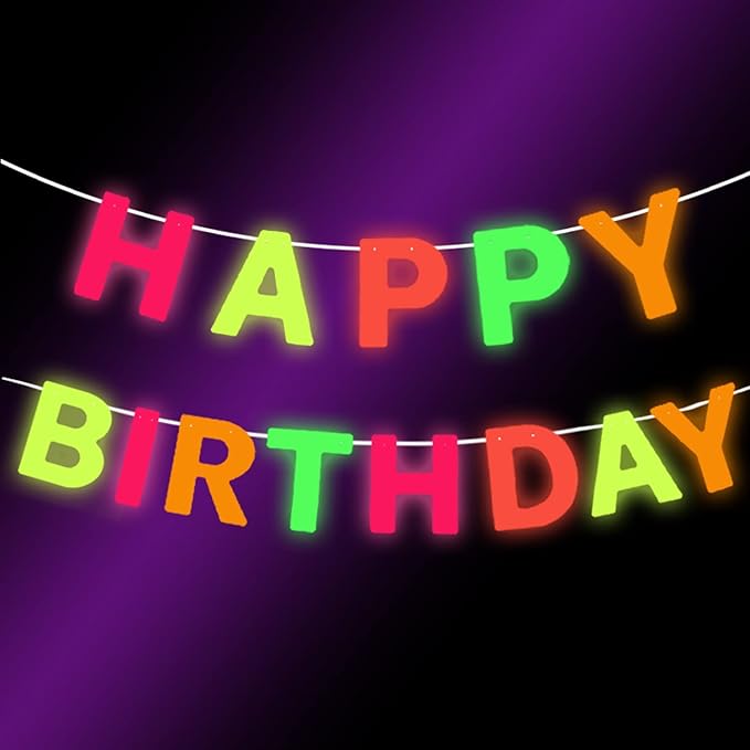WELITTCON Neon 'Happy Birthday' Banner, UV Glow Party Supplies & Decorations by WELITTCON