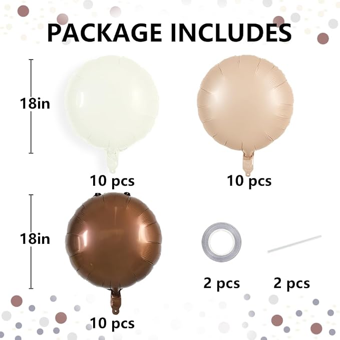 TONIFUL 30Pcs 18 Inch Large Cream White Round Shape Foil Balloons Big Brown - Image 2