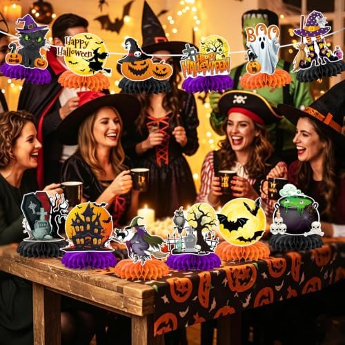 12Pcs Halloween Party Decorations Halloween Honeycomb Centerpieces for Table Double Side Spooky Witches Pumpkins Ghosts Table Centerpieces for Halloween Party Home Indoor Office Supplies Decorations - Image 7