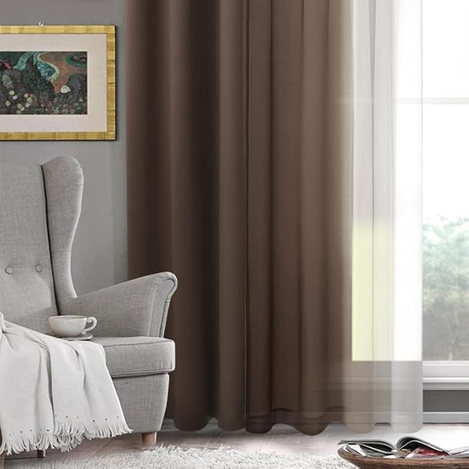 DWCN Brown Faux Linen Ombre Sheer Curtains - Image 7