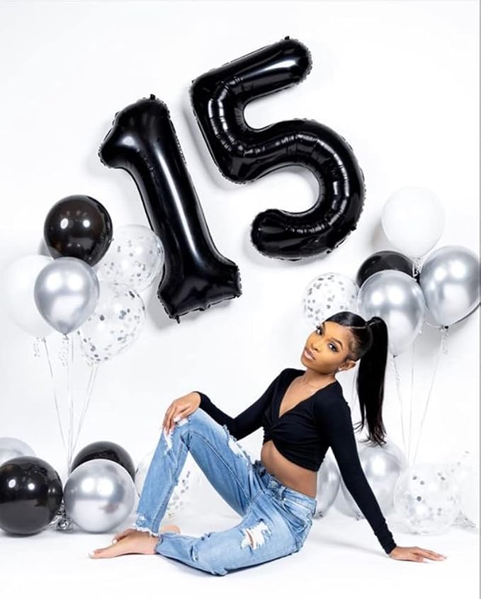 1 Balloon Numbers Birthday Decorations, 40In Black Balloons - Image 2