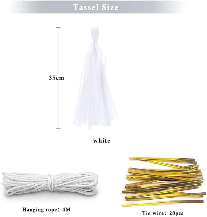 White Tissue Paper Tassel DIY Hanging Paper Decorations Party Garland - Image 2